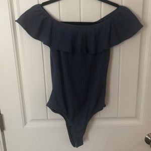 Navy ruffle top onsie